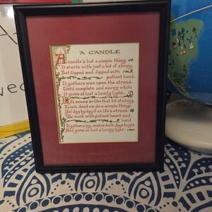 Framed Candle Poem Decor - Red and Black Vintage Beautiful Decor Artwork